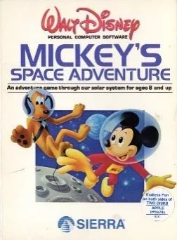 Box art: Mickey’s Space Adventure for the Commodore 64 and Apple ][