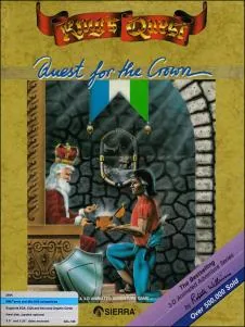 Box art: King’s Quest: Quest for the Crown for the IBM PC/Tandy 1000 (256K), Apple ][, Atari ST, Mac, and Commodore Amiga