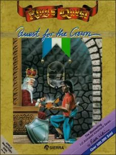 Box art: King’s Quest: Quest for the Crown for the IBM PC/Tandy 1000 (256K), Apple ][, Atari ST, Mac, and Commodore Amiga