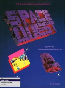 Box art: Space Quest Chapter I: The Sarien Encounter for the IBM PC/Tandy 1000, Atari ST, Mac, and Commodore Amiga